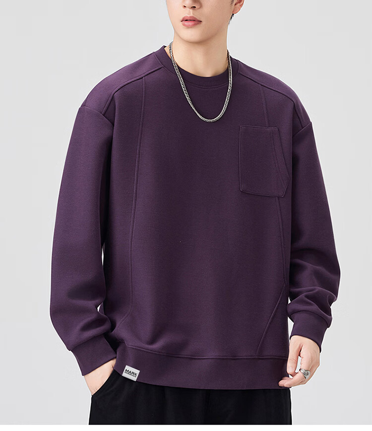 MARK FAIRWHALE Men's Sweatshirt Spring and Autumn American Style Crewneck Casual Loose Fit Trendy Black XL 11