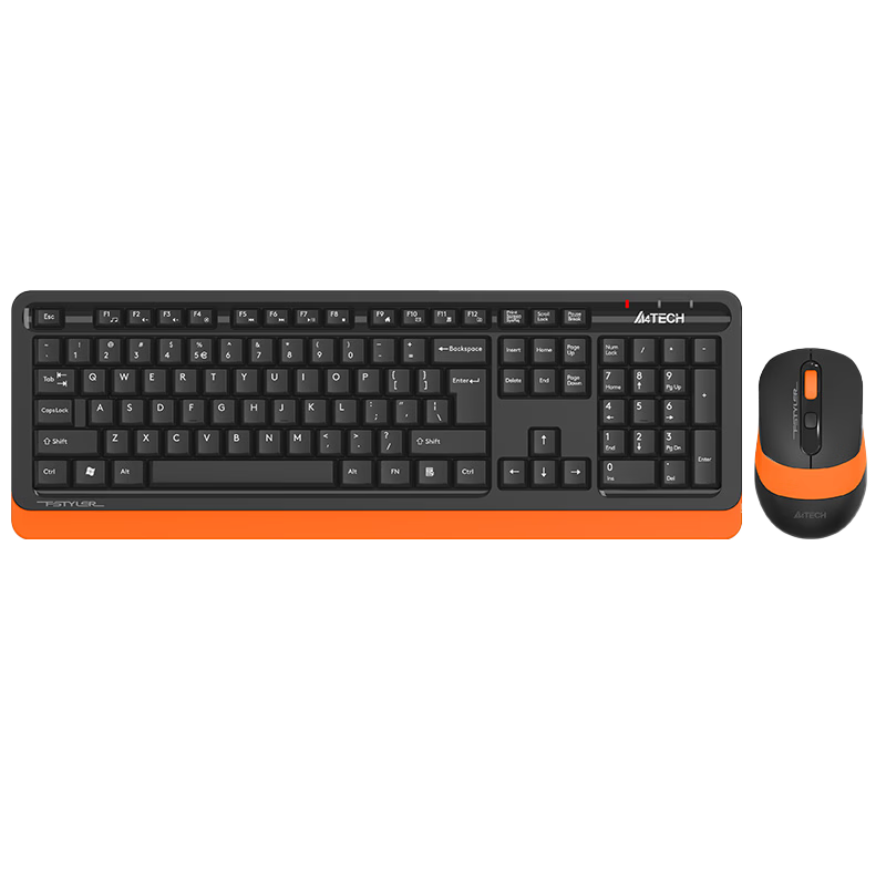 A4TECH FG1010 104-Key Wireless Keyboard And Mouse Combo, Wireless Keyboard And Mouse Set, Thin Film Keyboard for Office Use, Fei Shidai, Vibrant Orange, Wireless
