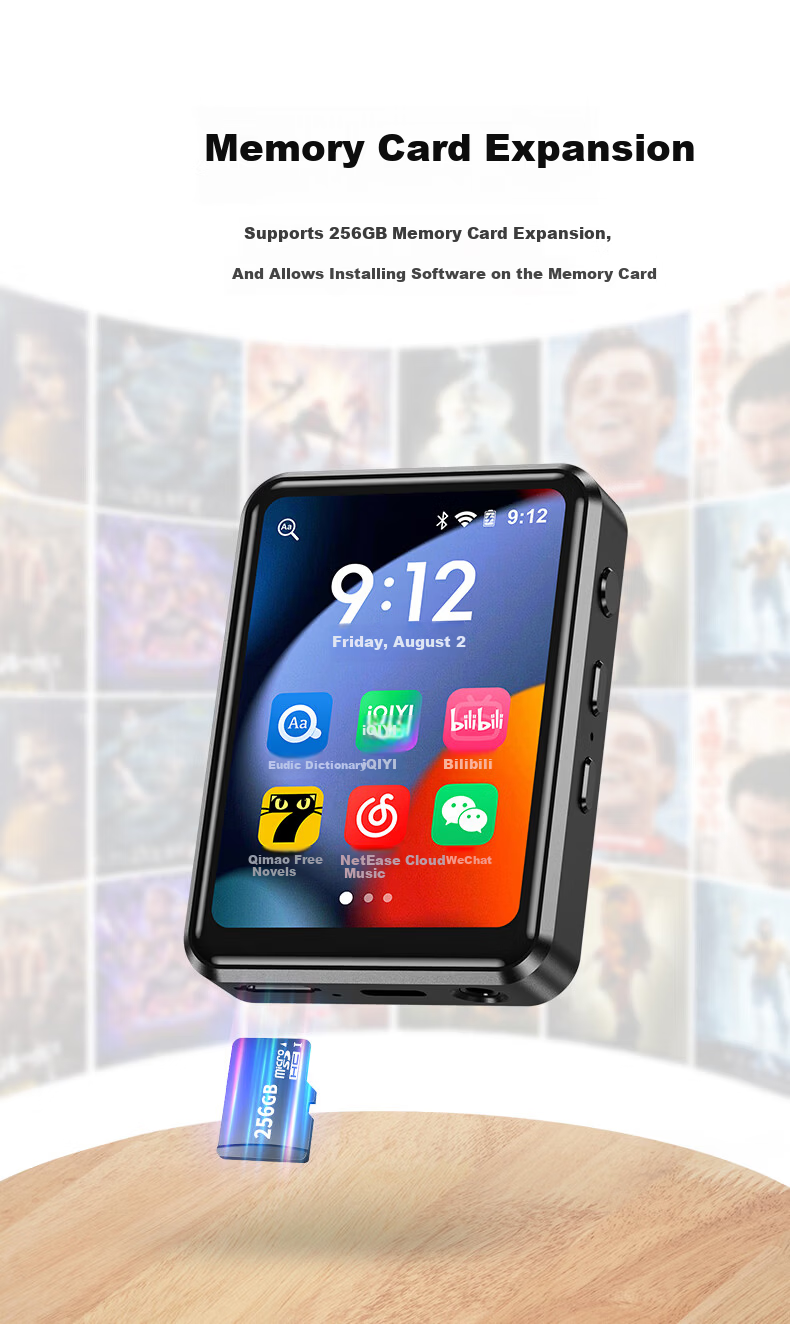 Sheng MP3 MP4 Player WiFi Internet Student MP5 Music Player Android 13 Bluetooth Speaker E-Book 2.4 Inch U3 3+16GB MT6761 16