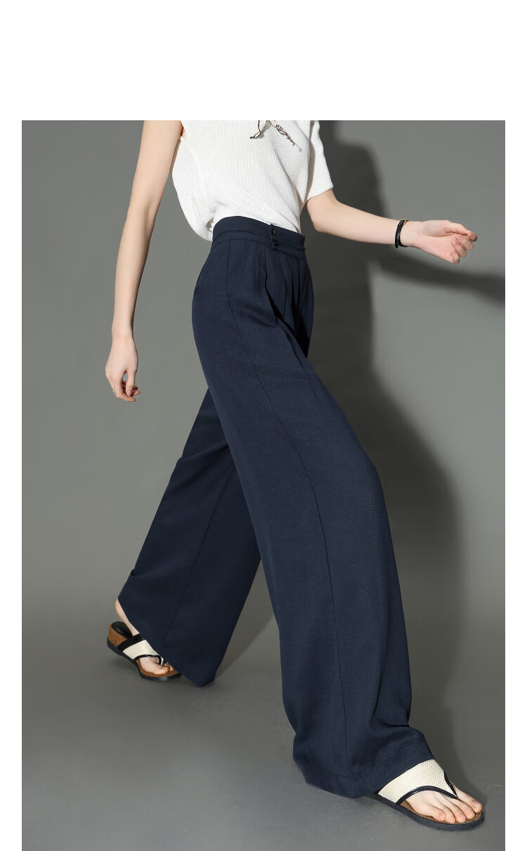 Demana Linen Lyocell Blend Spring Pleated Double-Breasted Wide-Leg Loose Slimming Women's Casual Pants Premium Feel 14