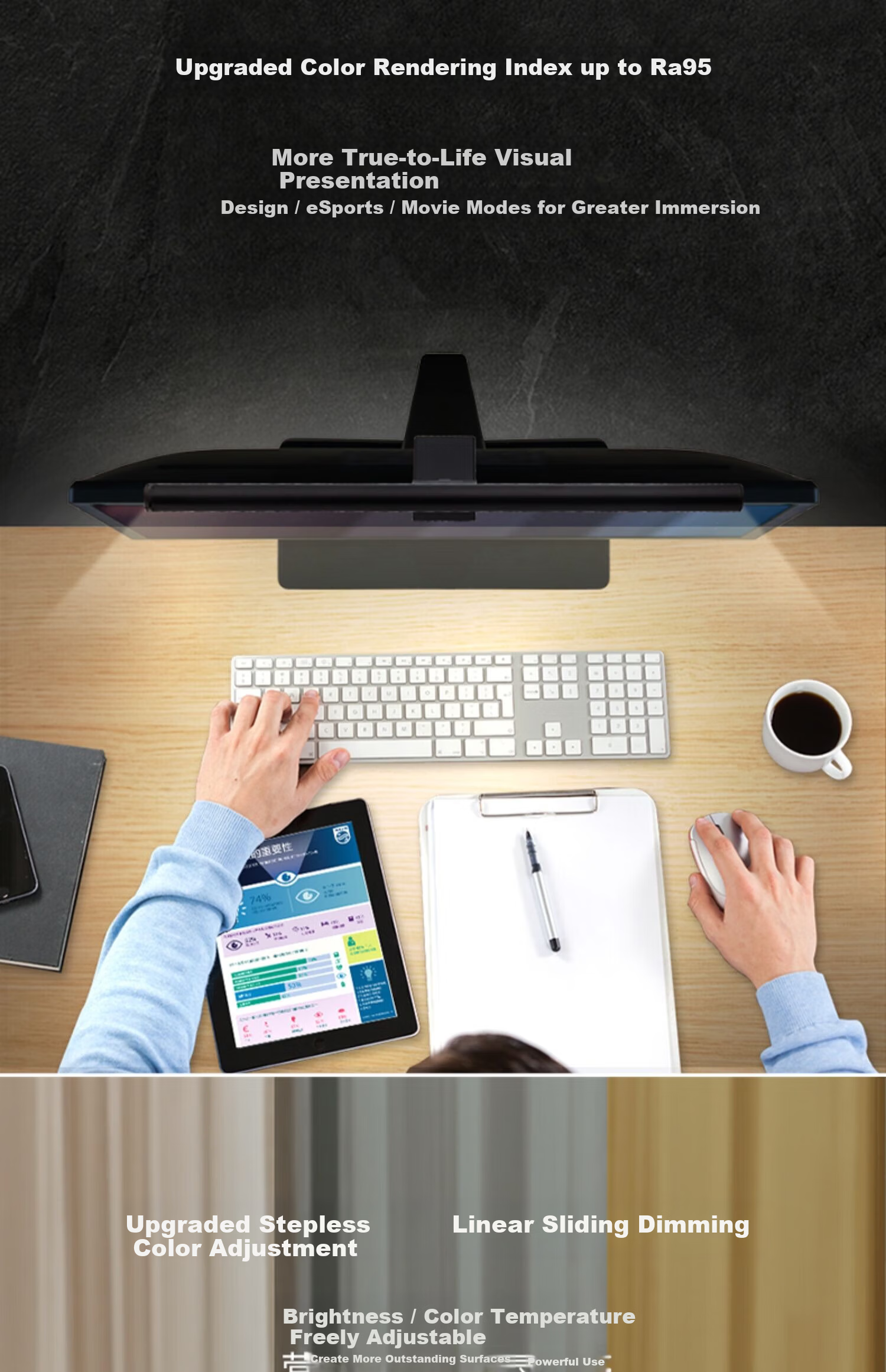 PHILIPS LED Screen Display Monitor Hanging Lamp Computer Curved Display Laptop Smart Blue Light Protection Desk Lamp [High CRI Ra98] 10W Length 550mm 7