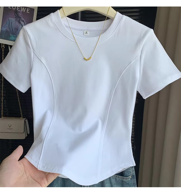 Woodpecker Women's Summer New Crew Neck Short Sleeve T-Shirt Black 2XL Slim Fit with Straight Shoulder and Fishbone Curved Hem Design 6