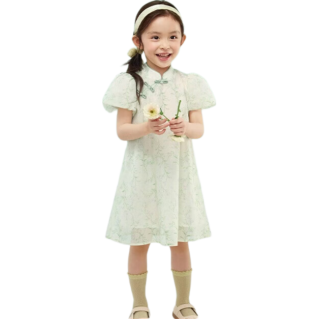 BALABALA Girls' Dress Children's Skirt 2025 Summer Stand Collar National Style New Chinese Dress 208225111035