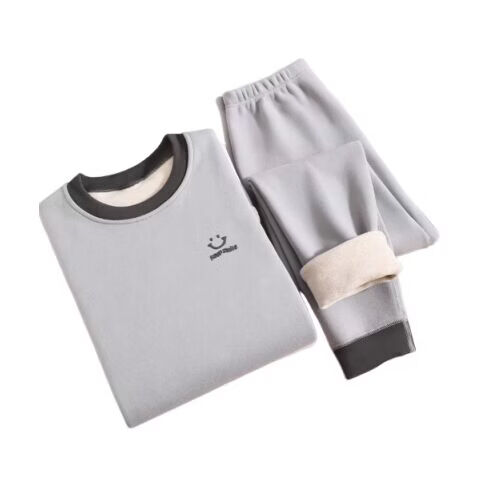 LangSha Kids Thermal Underwear Fleece Thickened Boys 7A Antibacterial Mite-Resistant Autumn Shirt and Pants Set for Older Children