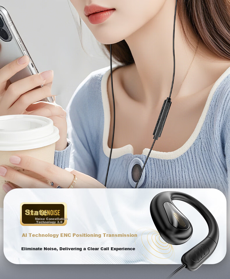 Yinwangsi [Over 1 Million Sold Online + 2026 New Model] Type-C Wired Earphones, Non-In And Ear-Hook Style, for Sports Running, USB Interface, Compatible with Apple, Huawei, Honor, Xiaomi 6