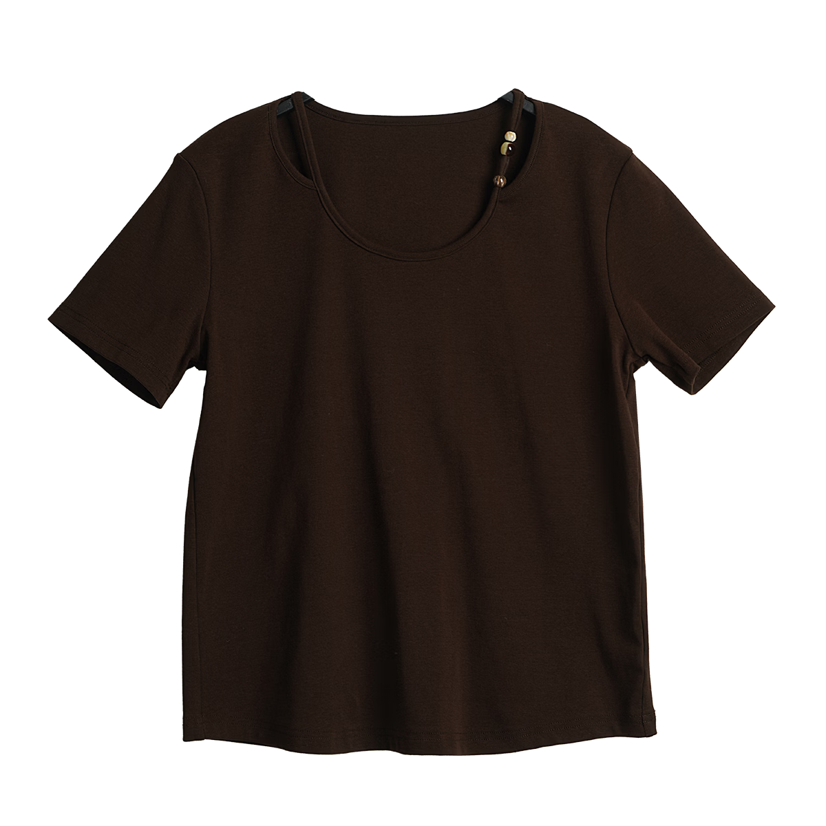 Olrain Eurier Round Neck Beaded Fitted Short Sleeve T-Shirt Women's Summer New Casual Trendy Top Brown M