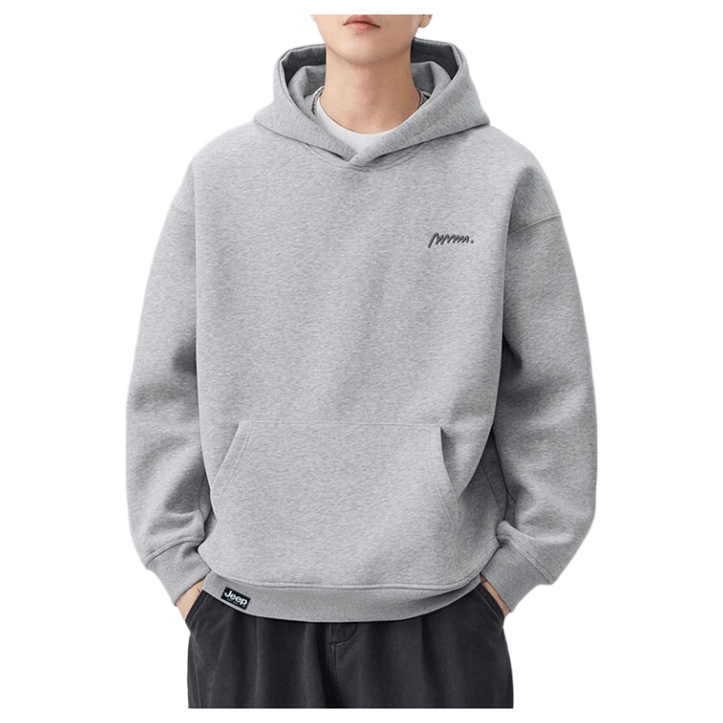 JEEP Men's Hoodie Sweatshirt Spring Autumn Embroidered Loose Fit Top White Flower Gray 4XL