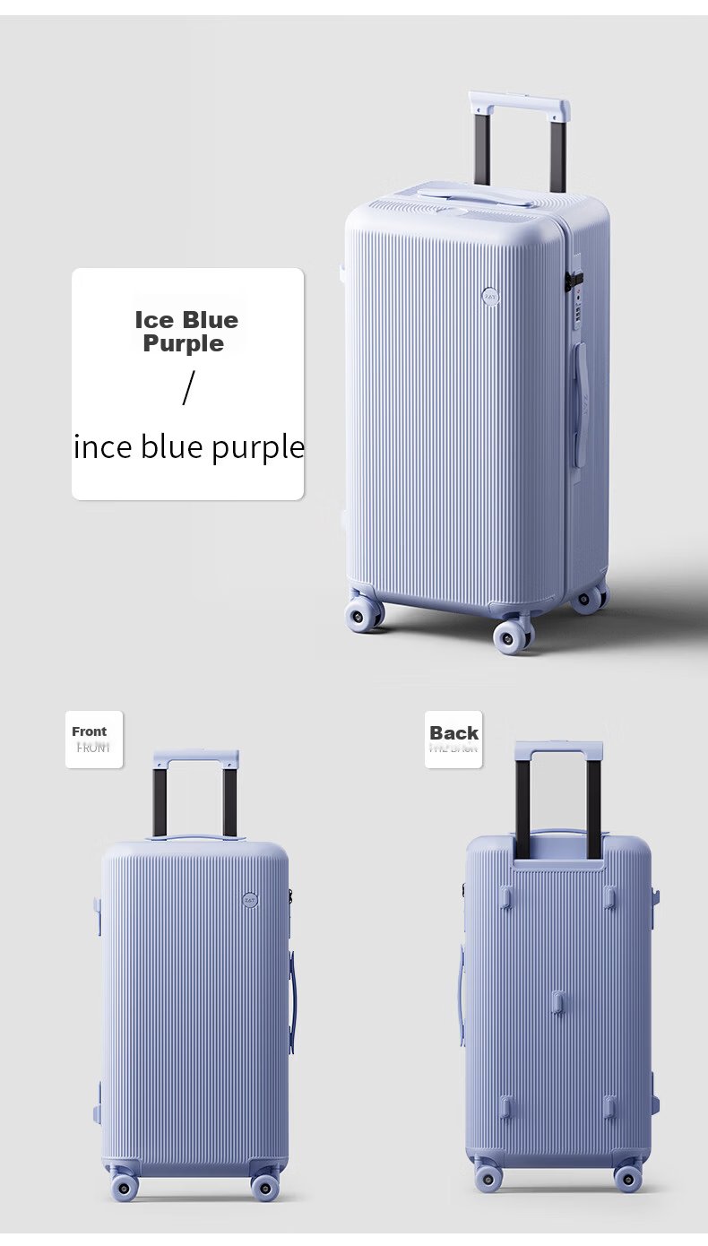 ZAT Innovative Plastic Frame Luggage Zipper Trolley Large Capacity Travel Suitcase Sit-able Password Lock Soft Matte White 24 Inch 26