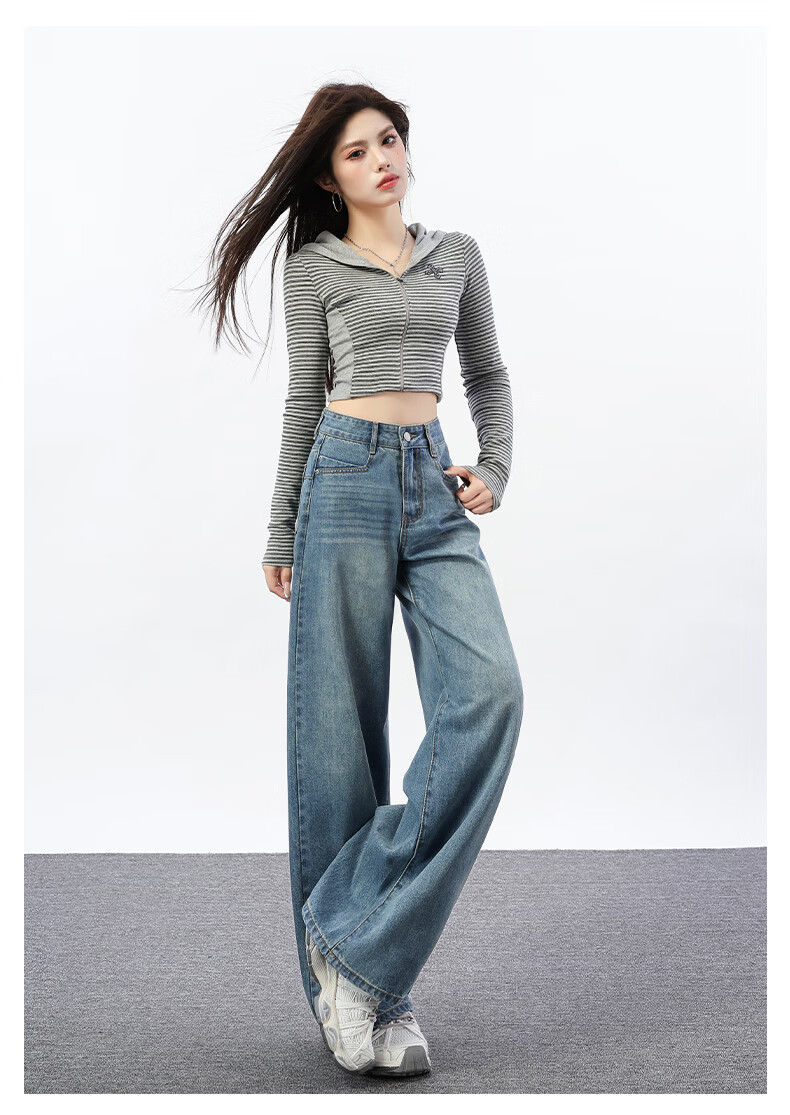 Jeanswest Women's Spring Summer Washed High-Waist Slim Fit Flared Jeans Nostalgic Blue M 10