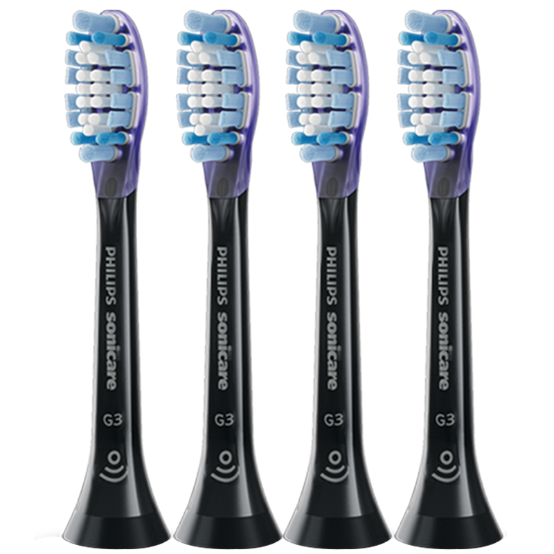 PHILIPS Electric Toothbrush Heads Smart G3 Gum Care Official European Import Compatible with DiamondClean 7/7Pro/9/9Pro/AI Series Handles 4-Pack HX9054/86 Black