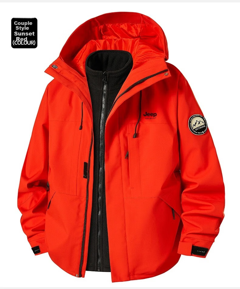 JEEP SPIRIT Men's 3-in-1 Waterproof Outdoor Mountaineering Jacket Autumn Winter Casual Jacket Redwood Brown 3-in-1 M 24
