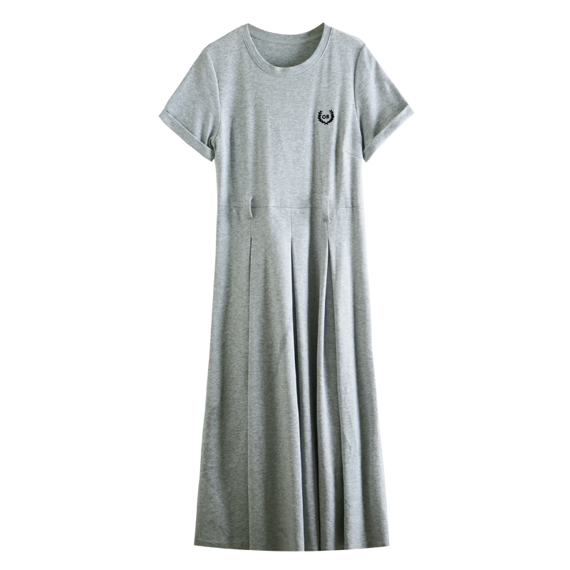 Olrain Eurie Knit Dress Women's Summer Commuter College Style Casual Waist Slimming Long Dress Light Gray S