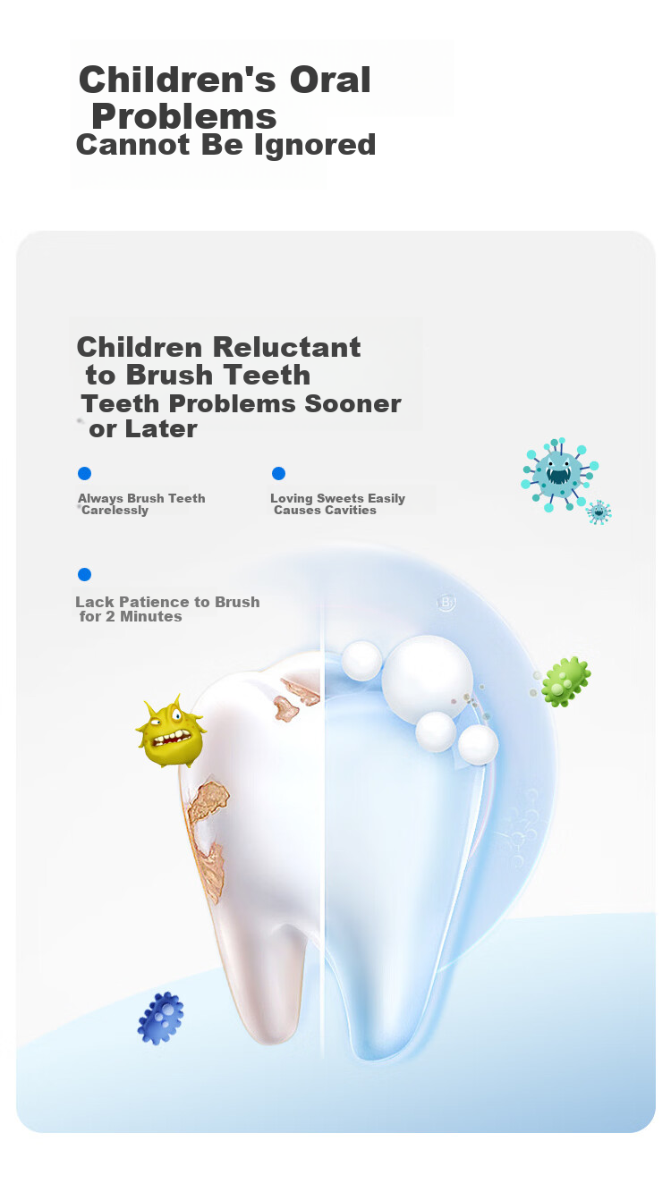 Simple Youth Children's Electric Toothbrush Soft Vibration Gentle Bristles for Sensitive Kids Effective Cavity Prevention Blue Children's Gift Birthday Present 3