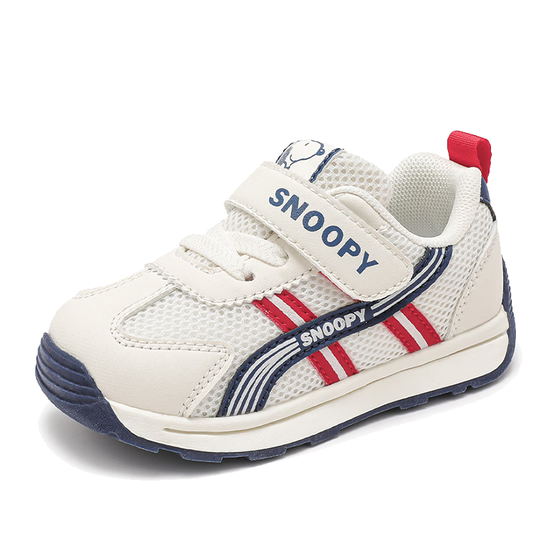 SNOOPY Boys' Toddler Walking Shoes Spring and Autumn Baby Shoes Velcro Walking Shoes Children's Sports Shoes Girls' Shoes 0086 Beige/Blue Size 24