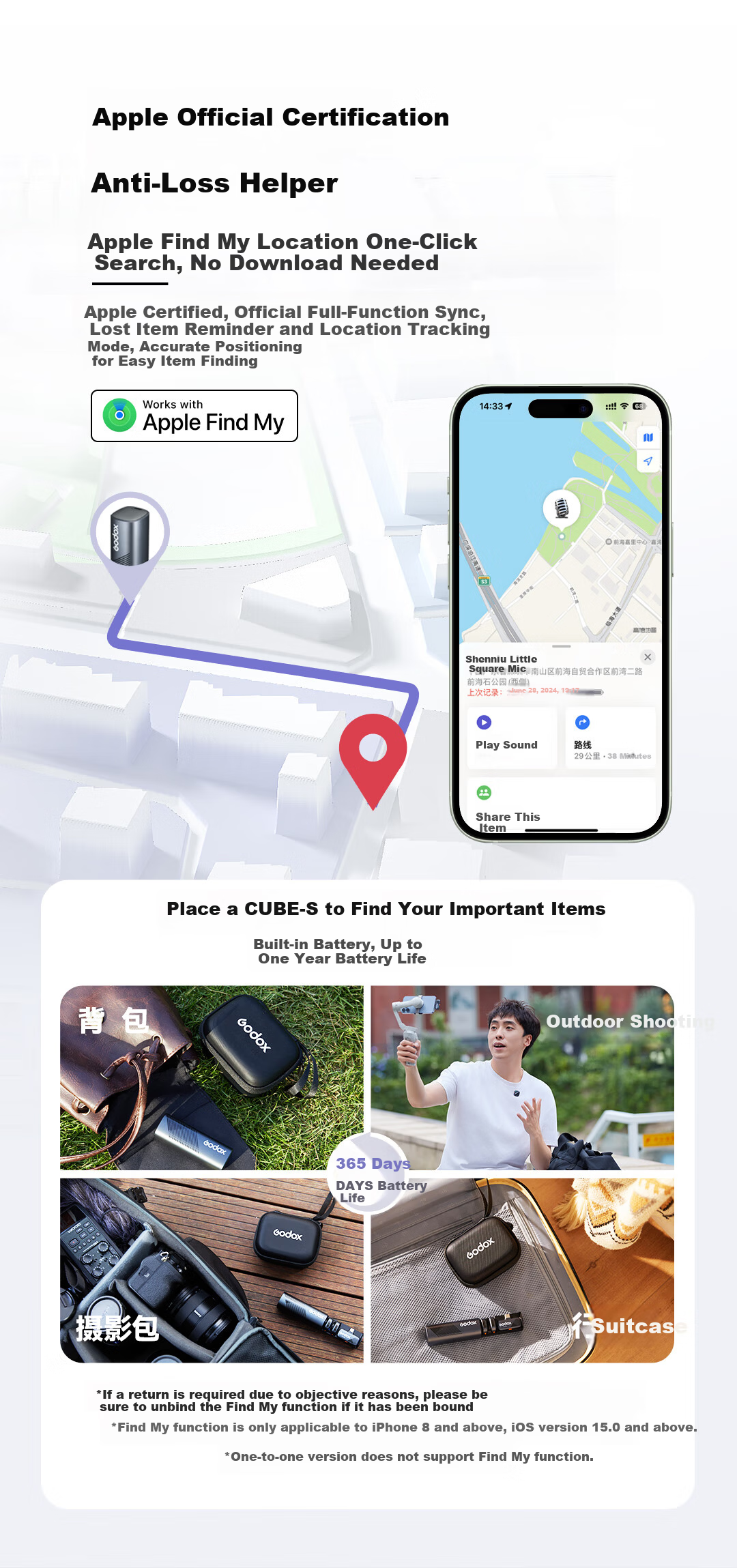 Godox Cube Wireless Lavalier Microphone Lightning Version for iPhone, One-to-Two Mini Wireless Lapel Mic for Live Streaming, Vlog Recording, Mini Button Microphone 6