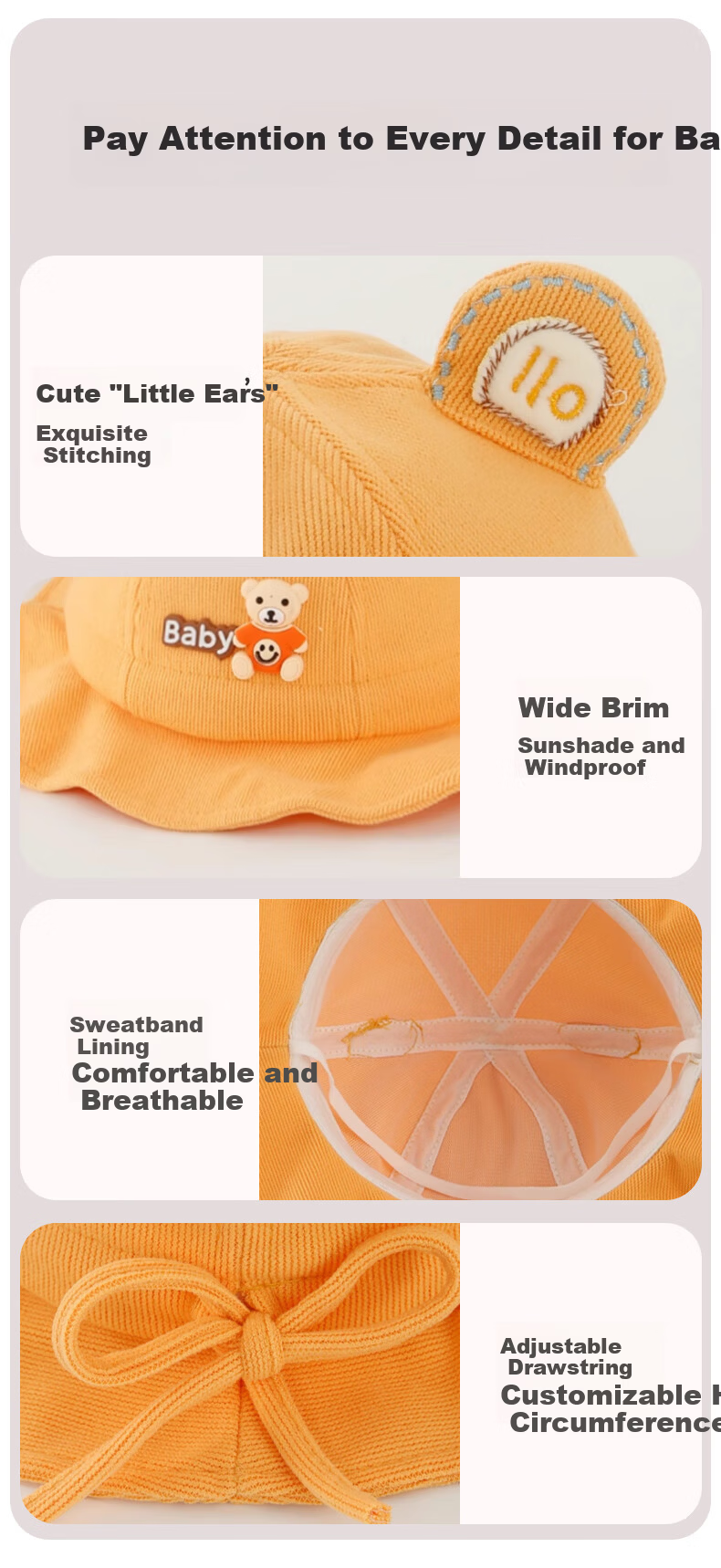 Aibao Baby Hat Spring and Autumn Infant Fisherman Hat Boys and Girls Bucket Hat Outdoor Sunshade Cap Hello Bear T151 15