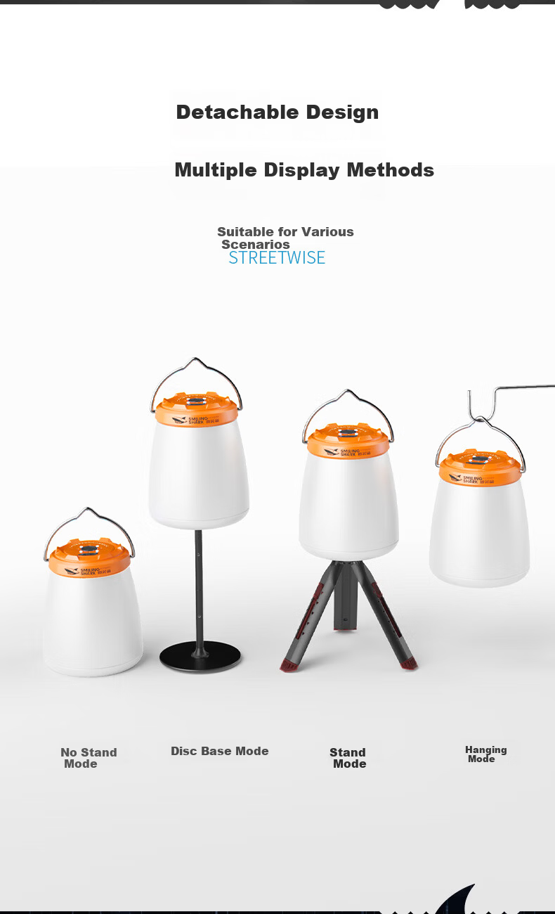Smile Shark 8288 Outdoor Camping Lantern Long-lasting Rechargeable Tent Ambient Hanging Light Emergency Camping Lamp 8