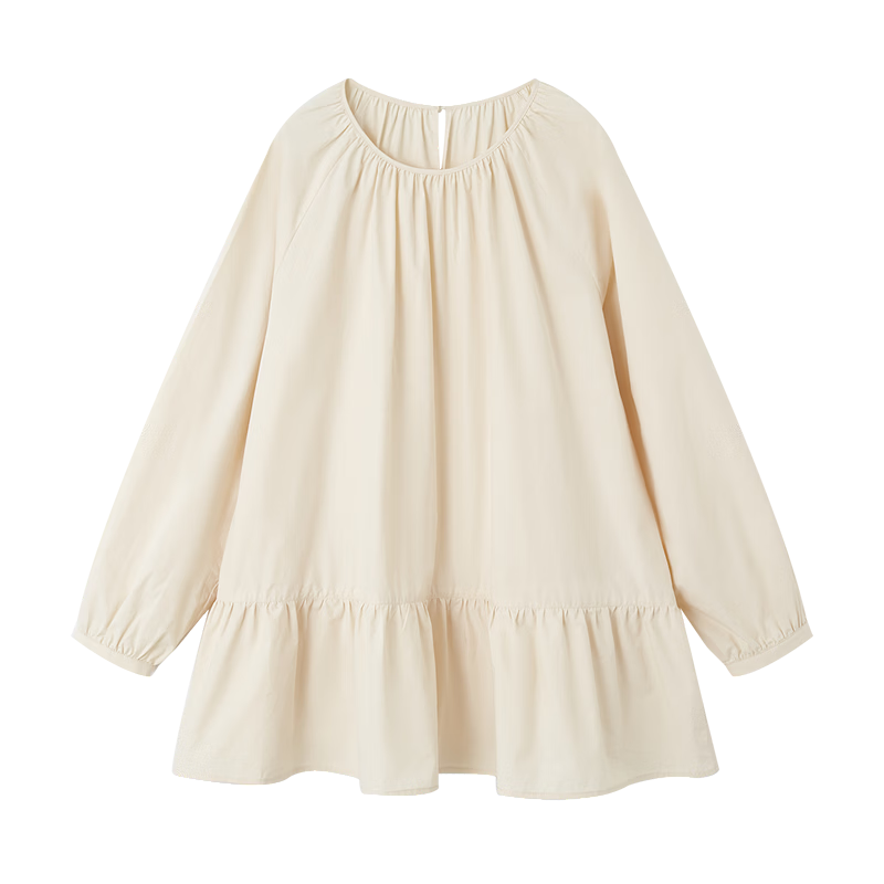 Demana [Pure Cotton Poplin] Spring Elegant Round Neck Mid-Length Doll Shirt Loose Small Size Blouse for Women