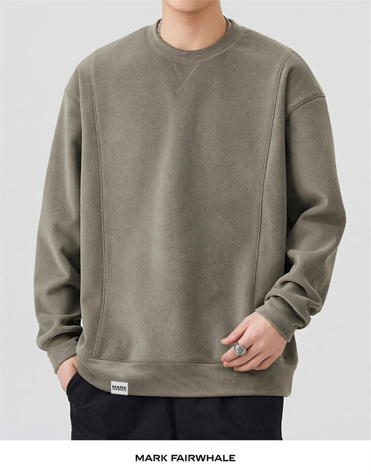 MARK FAIRWHALE Men's Sweatshirt Spring and Autumn Heavyweight Long Sleeve T-Shirt Casual Jacket Top Base Shirt Gray Green XL 4