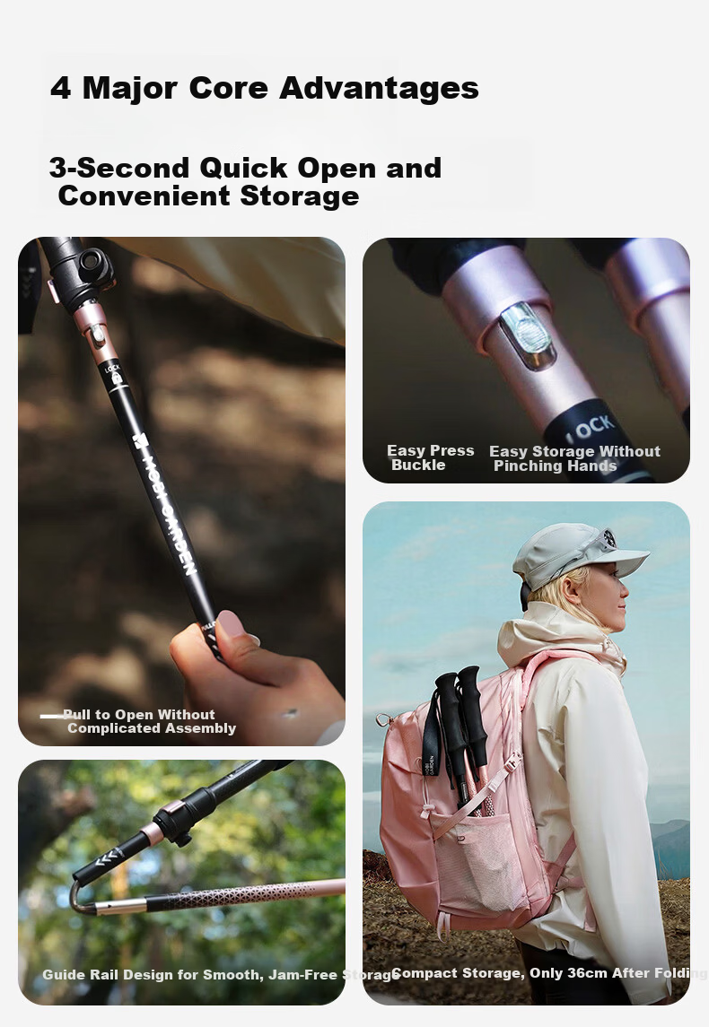 MOBIGARDEN Trekking Pole Outdoor Hiking Carbon Fiber Telescopic Walking Stick NX25667014 Titanium Color 1