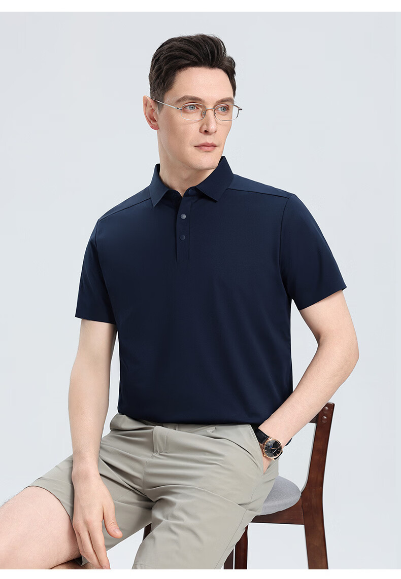 ROMON 7A Antibacterial Cooling Short Sleeve Polo Shirt Men Summer New Solid Color Stretch Top 5008 17