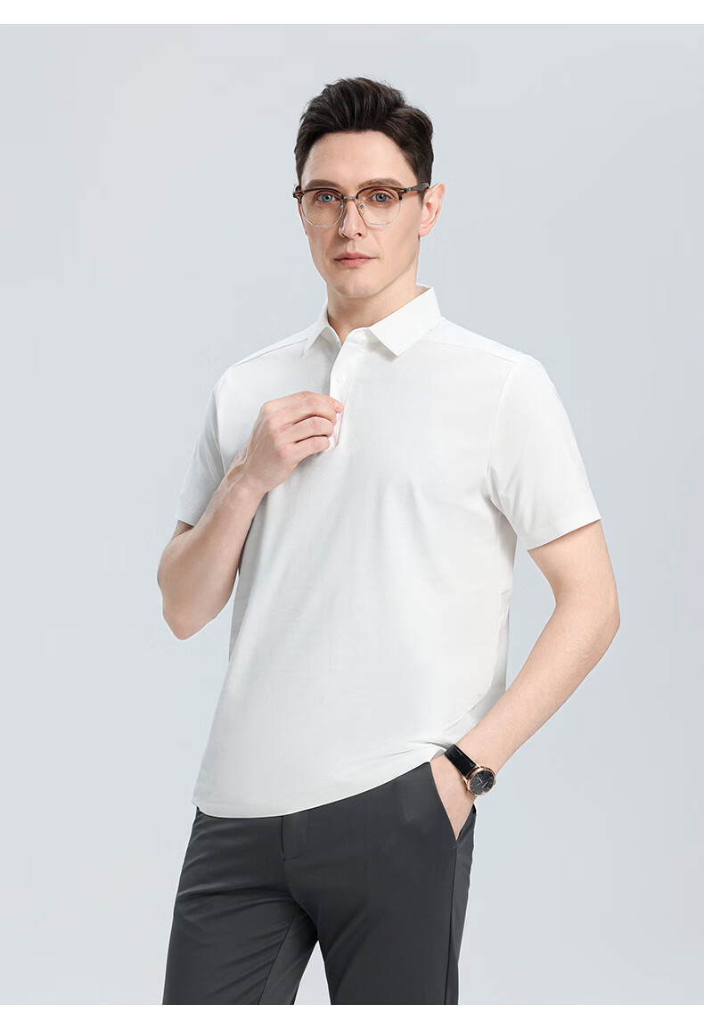 ROMON 7A Antibacterial Cooling Short Sleeve Polo Shirt Men Summer New Solid Color Stretch Top 5008 15