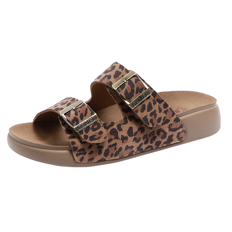 CAMEL Birkenstock Style Women's Casual Versatile Outdoor Slide Sandals L26M504022 Brown Leopard Print (Suede) Size 38