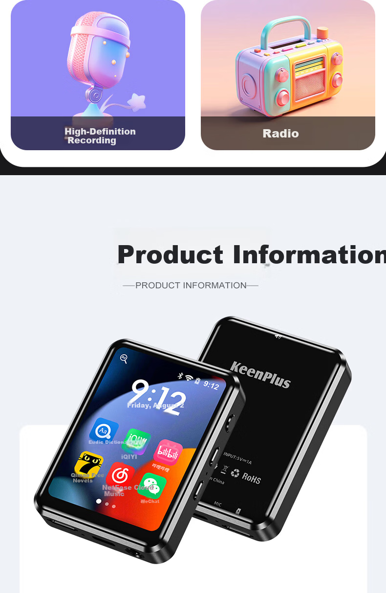 Sheng MP3 MP4 Player WiFi Internet Student MP5 Music Player Android 13 Bluetooth Speaker E-Book 2.4 Inch U3 3+16GB MT6761 18