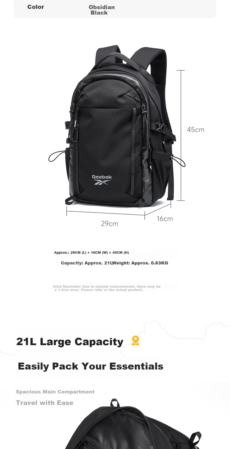 Reebok Outdoor Sports Backpack for Men 2026 New Large Capacity Travel Hiking Bag Light Sand Brown 4