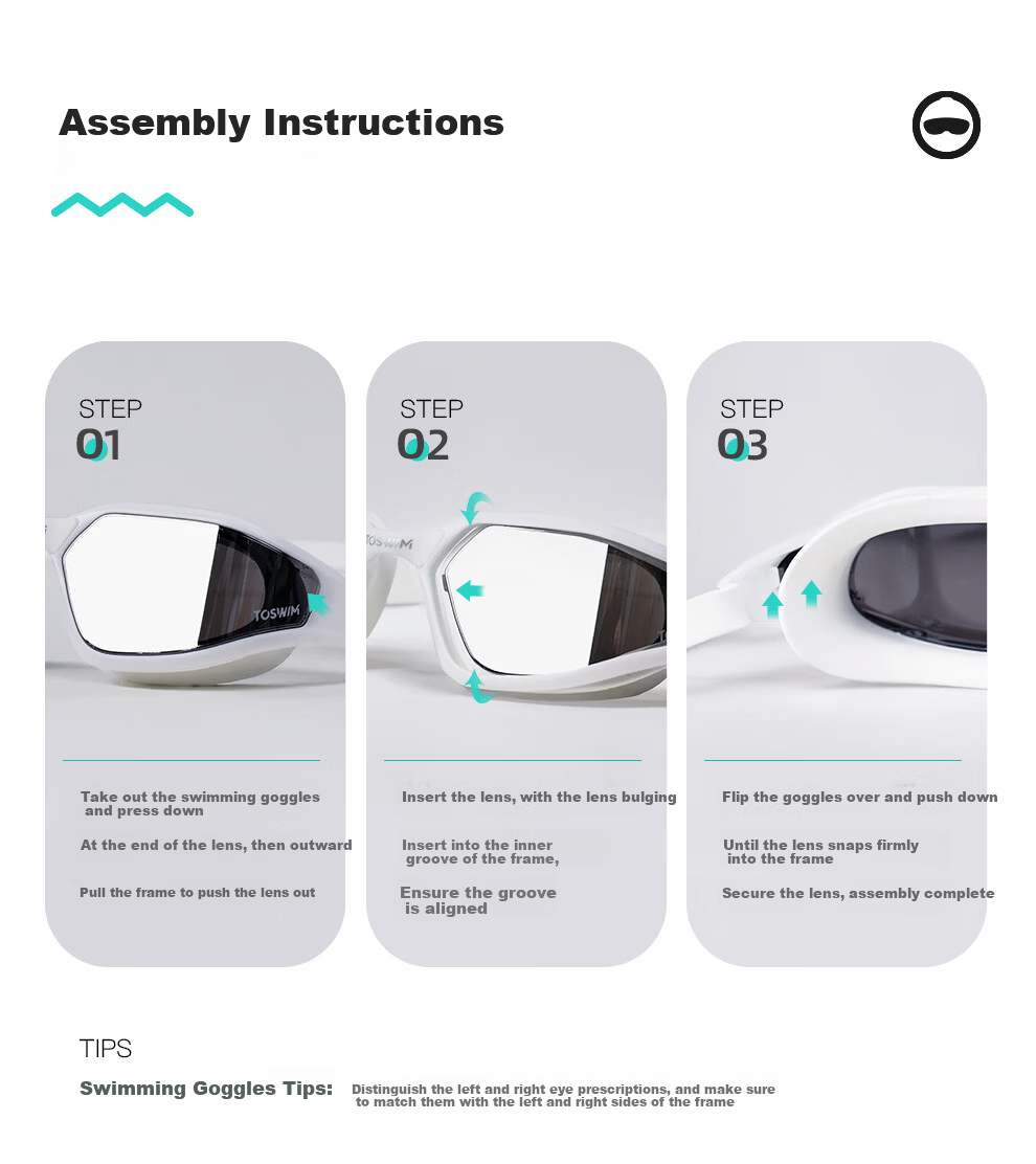 TOSWIM Prescription Swimming Goggles for Men and Women, Waterproof Large Frame, Professional Anti-Fog, High Definition, 700 Degree, White Transparent 16