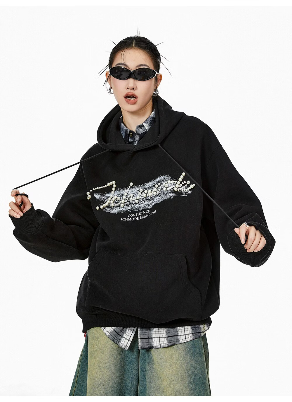 ICH MODE American Style Gray Hoodie Women 2026 Spring New Loose Casual Pullover Jacket White S 12