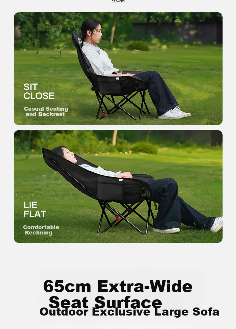 Gosoo Outdoor Folding Chair Camping Chair Padded High Back Moon Chair Dual-Use Recliner Nap Chair Lazy Rest Chair 5