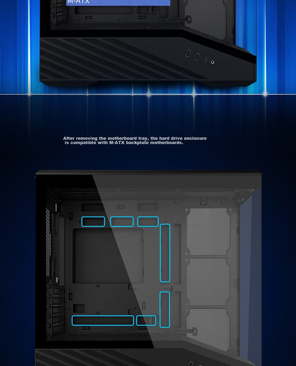 LIANLI Lianli Fengyi V100 MINI PC Case Pre-installed 4 Fans Seaview Case Black / Supports M-ATX Motherboard / 360mm Water Cooling / Pre-installed GPU Bracket 9