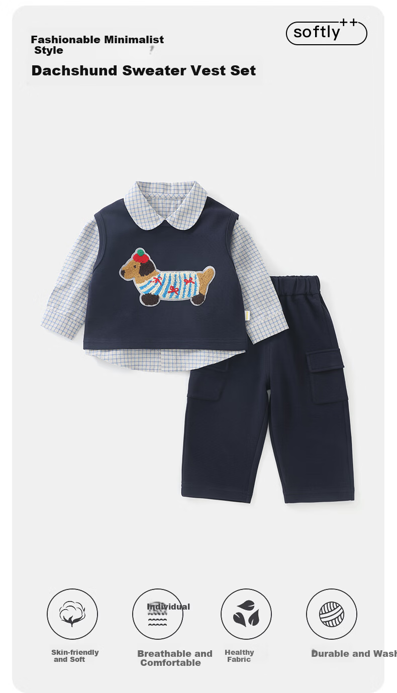 DUUDUU Toddler Cartoon Outfit Autumn Baby Vest Long Sleeve Shirt Infant Casual Pants Size 100 2