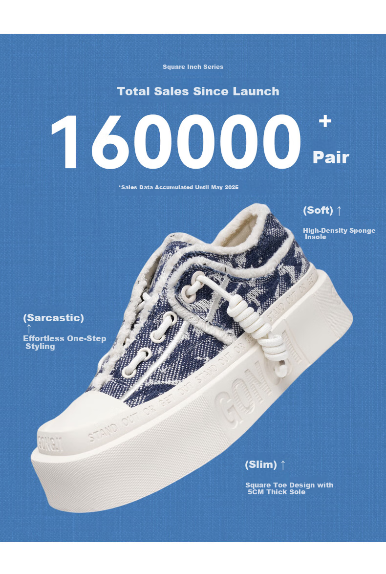 Gongji Casual Canvas Sneakers Denim Height Increasing Blue White (Women) Size 37 [Chen Chusheng Style] 3