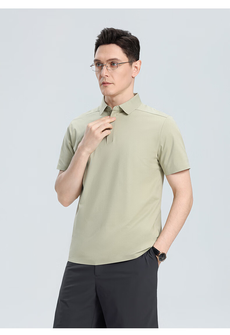 ROMON 7A Antibacterial Cooling Short Sleeve Polo Shirt Men Summer New Solid Color Stretch Top 5008 21