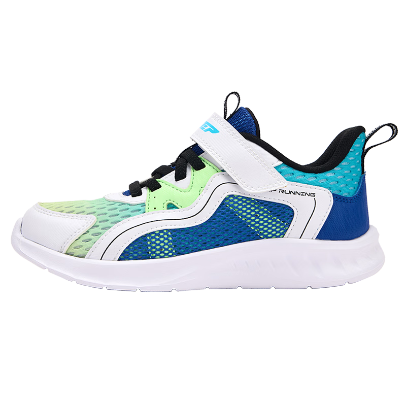 Xtep Mesh Breathable Kids' Sports Shoes with Stability Support and Velcro Running Shoes Smart Blue/New White/Lyon Blue Size 32