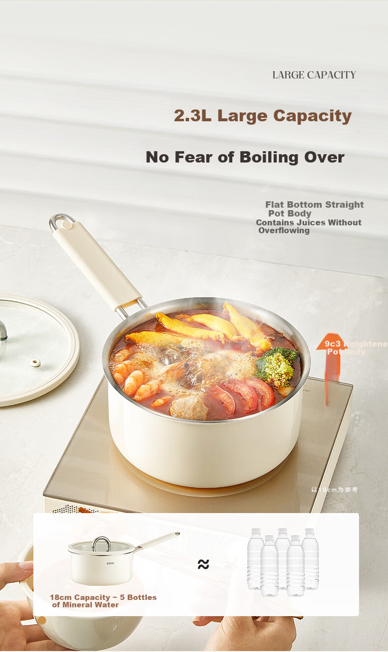 Kims Cook Non-Coated 316L Stainless Steel Ceramic Baby Food Pot Milk Warmer Soup Pot 20cm Yellow with Steamer Basket 7