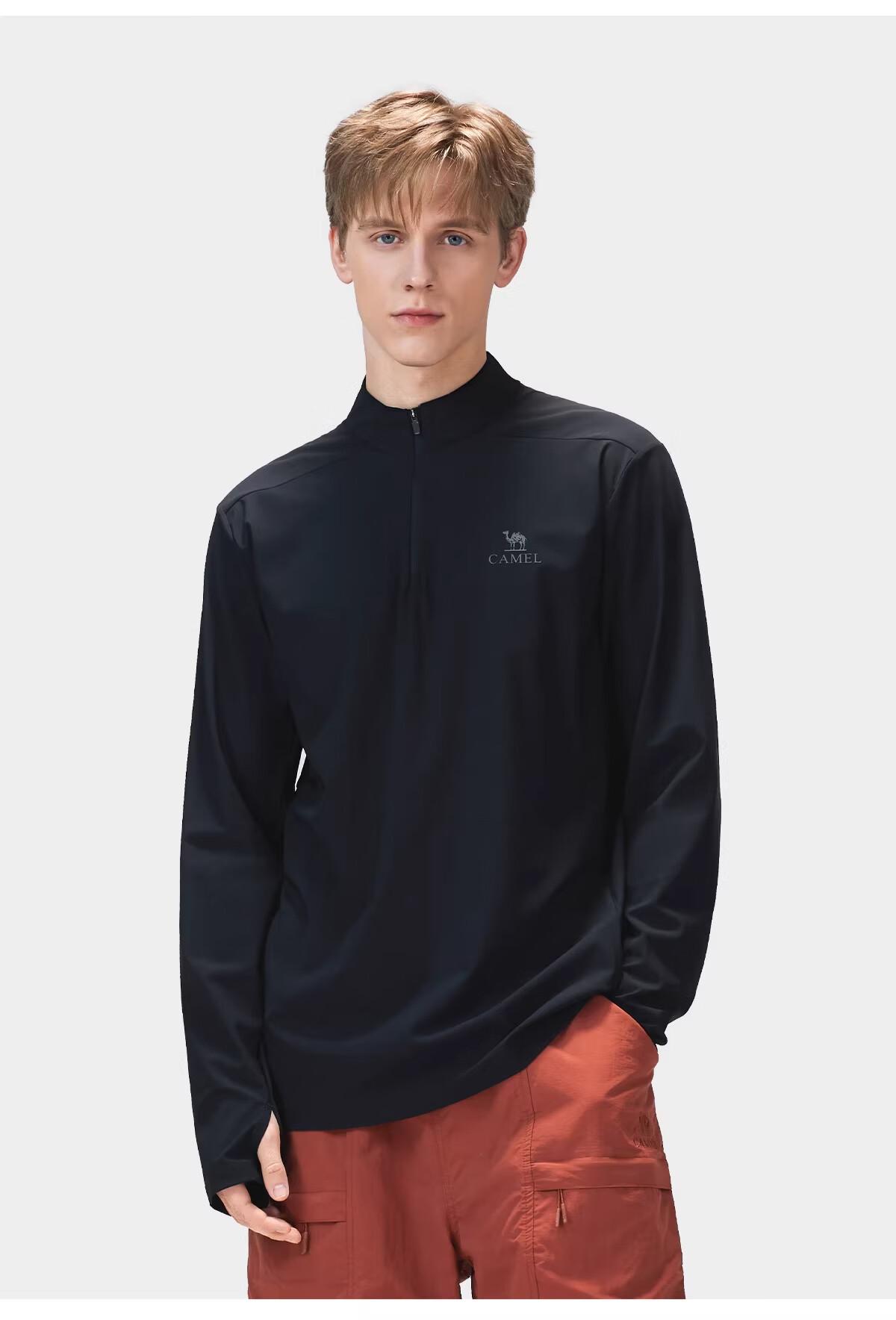 CAMEL Outdoor Quick-Dry T-Shirt Unisex Spring 2026 Long Sleeve Stand Collar Stretch Cooling Breathable Sweat-Wicking Sun Protection Top 1050 15