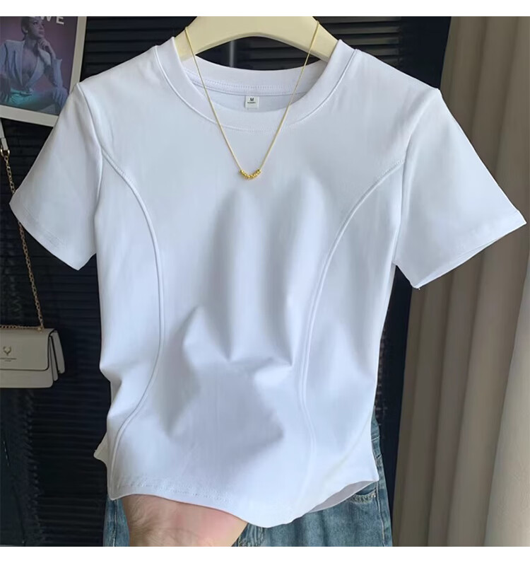 Woodpecker Women's Summer New Crew Neck Short Sleeve T-Shirt Black 2XL Slim Fit with Straight Shoulder and Fishbone Curved Hem Design 7