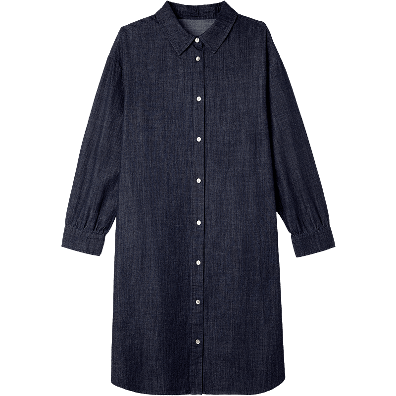 Demana [Light Oxygen 100 Cotton] Spring Korean Style Lapel Drop Shoulder Loose Short Denim Shirt Dress for Women
