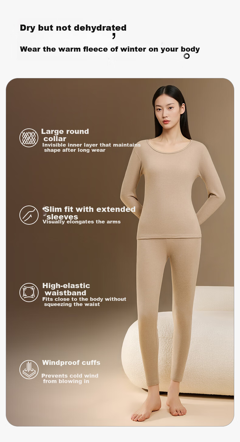 Herbal Original Color Women's Thermal Underwear Set Autumn Fleece-Lined Thickened Heat Retention 2025 New Winter Suit 3