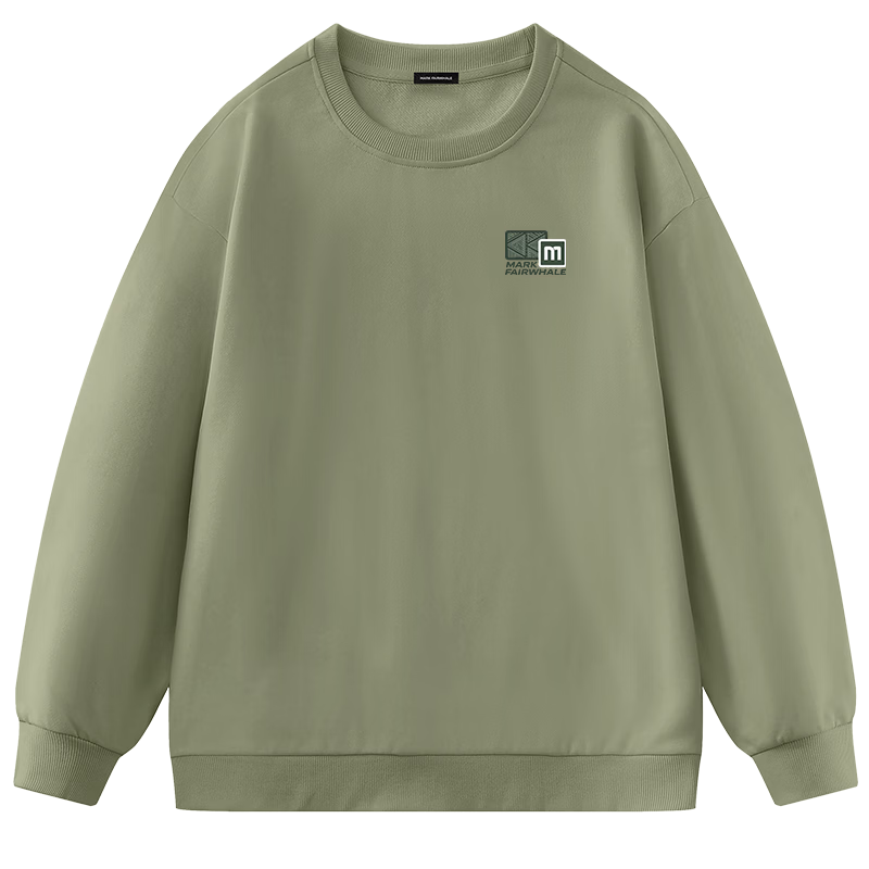 Mark Fairwhale Men's Heavyweight Crewneck Sweatshirt Autumn Winter 2025 New Thickened Fleece Jacket Neutral Style Grayish Green XL