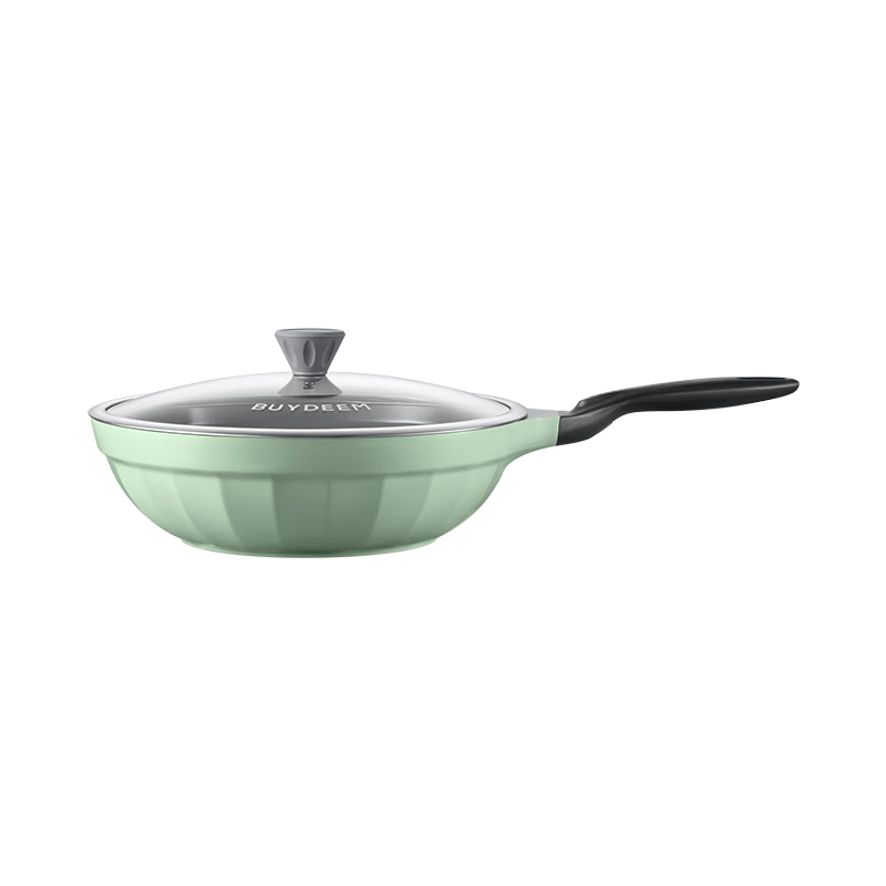 Buydeem Non-Stick Frying Pan 32cm, 9x Durable, Low Oil Smoke, Lightweight, 0-Fluorine Ceramic, Yueci Shallow Green