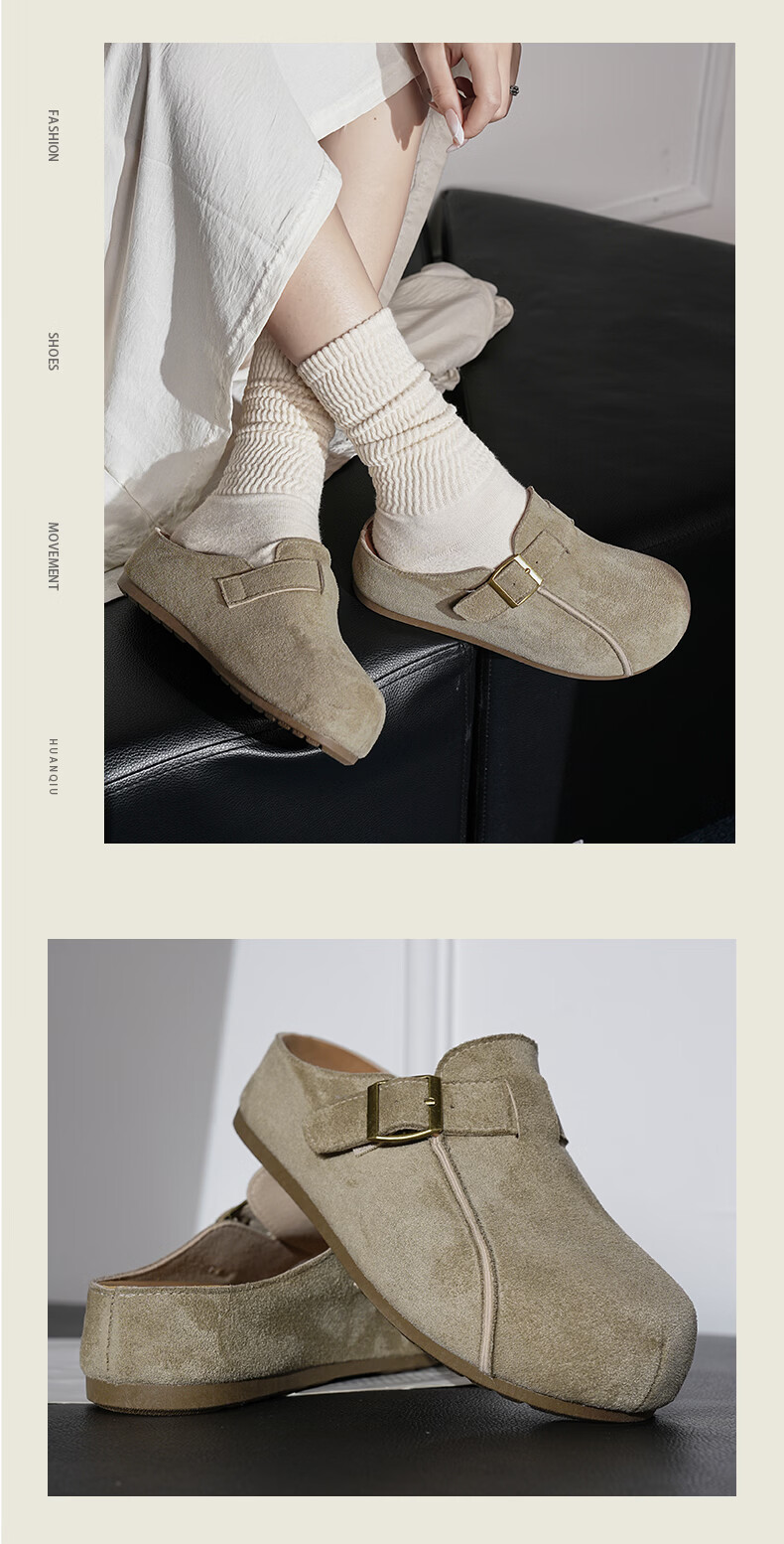 HUANQIU Vintage Platform Birkenstock Women's 2026 New Popular Slip-On Half Slippers Soft Sole Shoes 3
