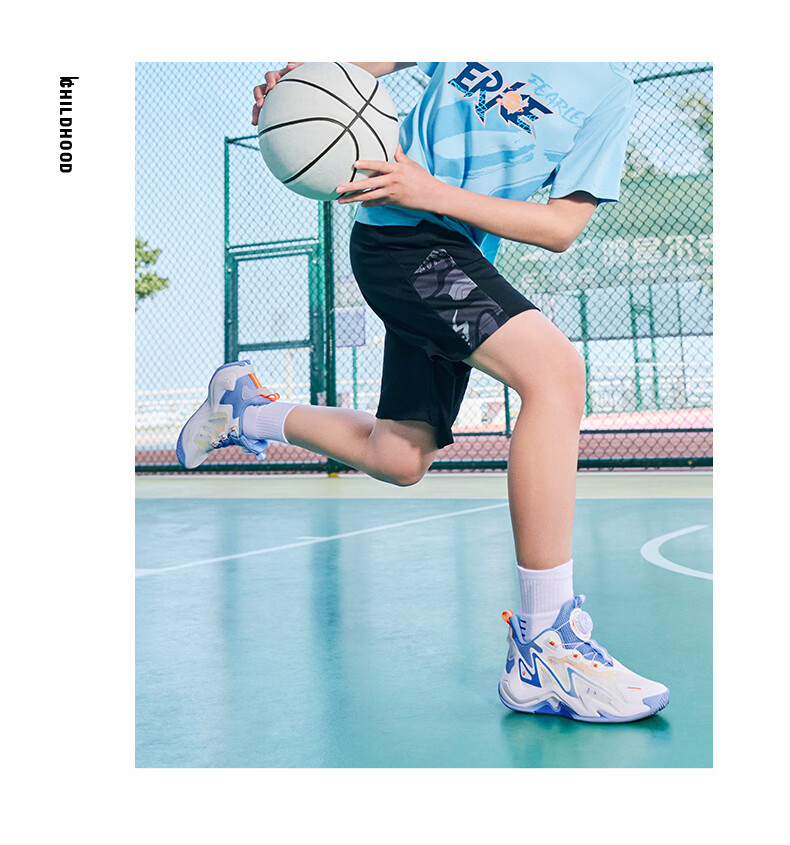 ERKE Kids Boys Sneakers Children's Dial Buckle Mesh Breathable Durable Basketball Shoes Microcrystalline White/Black/Silver Size 38 25