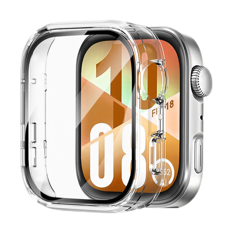 Watchbond Compatible with Huawei Watch Fit3 Protective Case, PC Tempered Glass Integrated Protective Cover, Transparent Smart Sports Bracelet Fit3 Screen Protector, Scratch-Resistant Wear-Resistant Tempered Film