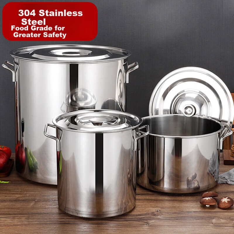 Universal 304 Stainless Steel Covered Soup Pot 20x20cm Commercial Braised Goose Pot Stew Bone Pot Boiling Water Soup Pot Braised Meat Marinade Bucket