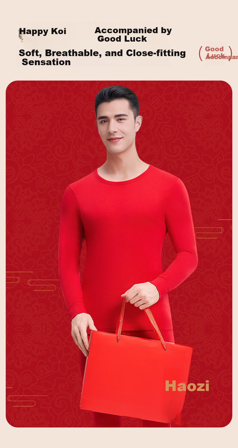 Herbal Original Pure Cotton Autumn Thermal Underwear Set for Women, Year of the Horse Warm Innerwear, Socks Gift Box, Wedding Qiji Red 4