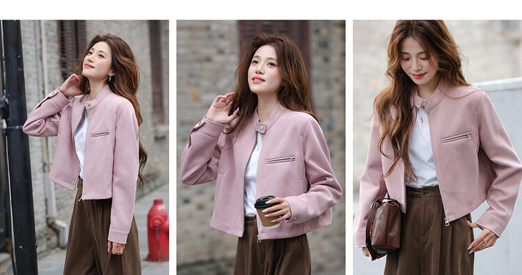 MT Urban Chic Spring Sweet Cool Biker Style Stand Collar Short Straight Zipper Casual Women's Jacket 6